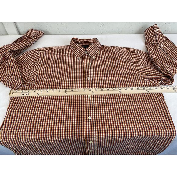 Lands End Men’s 17-34 Plaid Long Sleeve Button Down Red Yellow White Blue - Picture 5 of 6